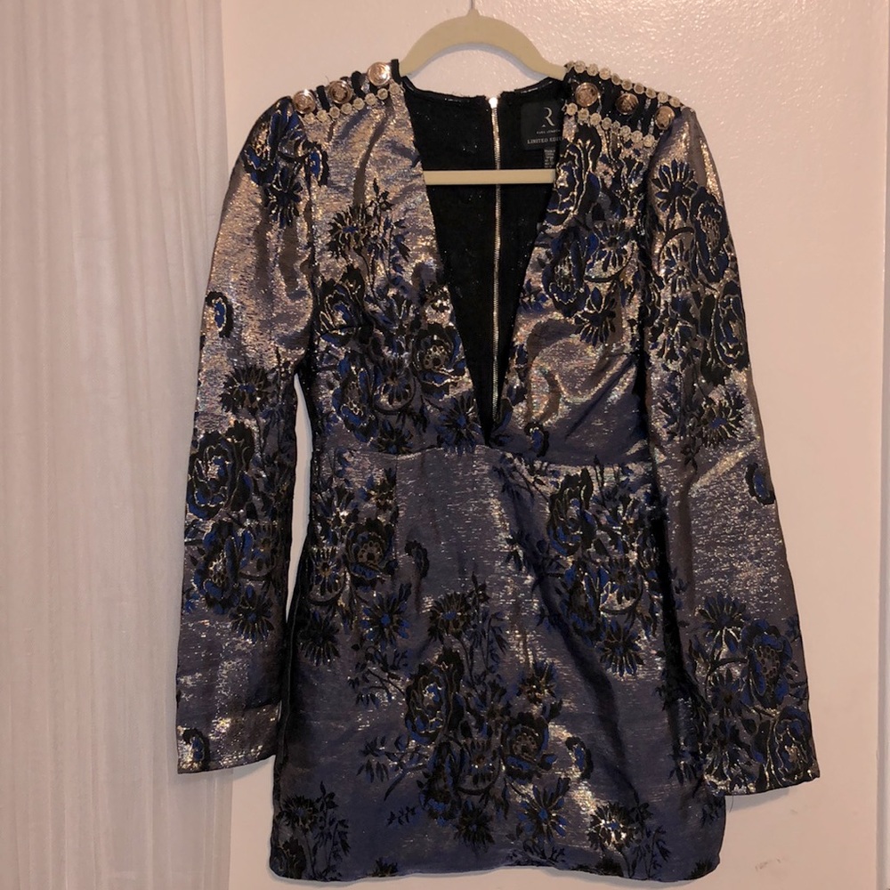 New Rare London Plunge Jacquard Mini Dress US8